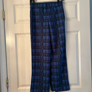 Isaac Mizrahi Navy & Turq Plaid Pants Poly-Spandex Stretch Classic Preppy